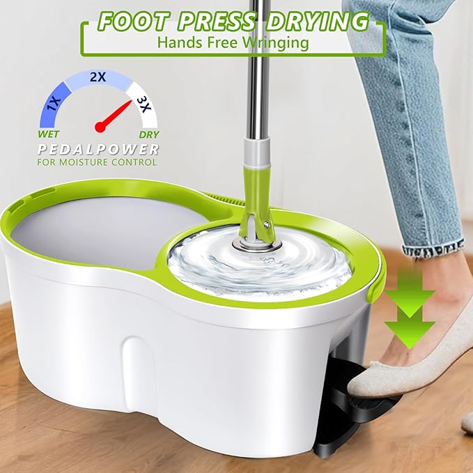 Spin Mop Bucket System,Masthome 360°Spin Mop and Bucket with Wringer Set,EasyWring Microfiber Mop with 3 Mop Pads,Spinning Floor Cleaning System for Floor Cleaning - Home & Office Suitable