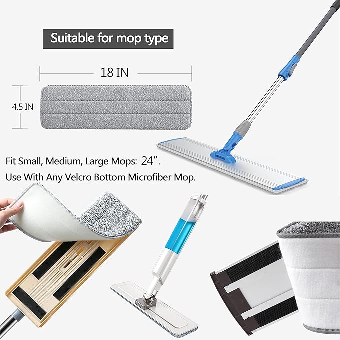18 Inch Microfiber Floor mop Pads 6 Pack Microfiber Mop Replacement Heads for Wet Dry Mops Premium Floor Cleaning Pads Reusable Best Home Cleaning mops dust Hardwood Tile Kitchen
