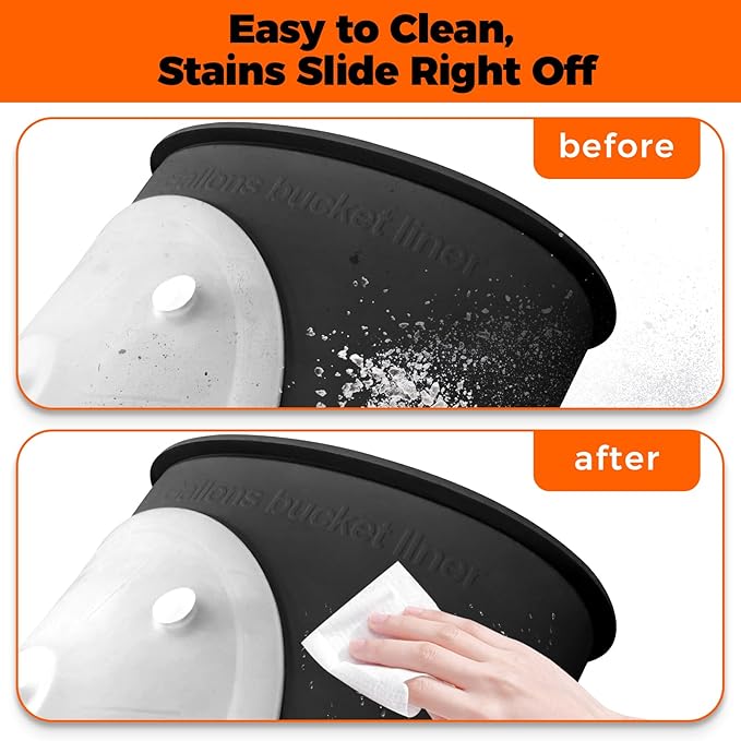 5 Gallon Bucket Liner with Lid for Concrete Mix and Mud - Food Grade Reusable Silicone Bucket Liner (Black, 5 Gallon with Lid)