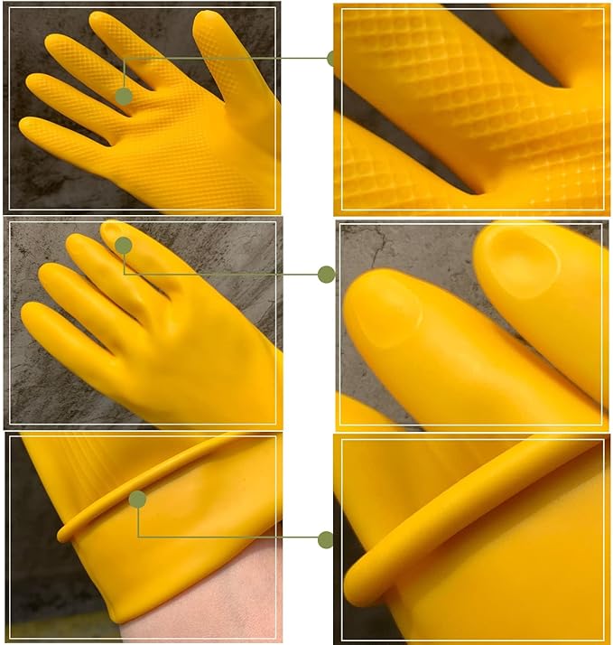 8 Pairs Reusable Household Cleaning Gloves, Rubber Kitchen Dishwashing Gloves,Extra Thickness, Long Sleeves, for Washing Dishes, Pet Care(Medium, Yellow)