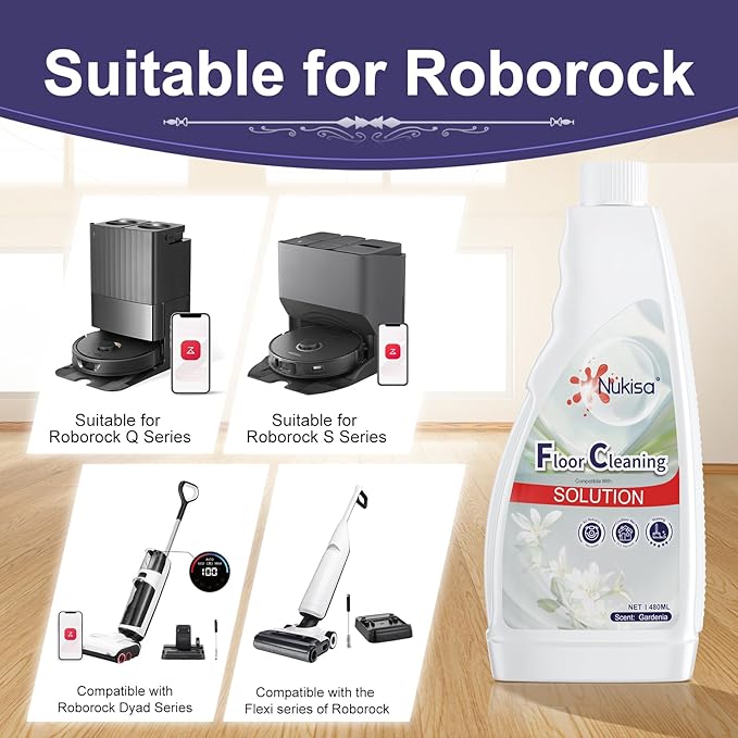 Gardenia Scent Floor Cleaning Solution Compatible With Roborock Robot Vacuum And Mop Cleaner， Deep Cleans For Multiple Hard Floors, Suitable With All Robot Vacuums With Mopping (2)