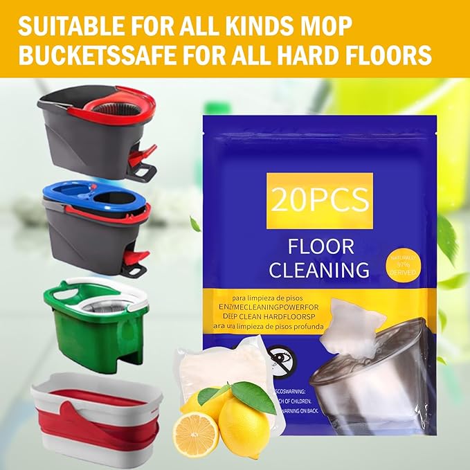 Hard Floor Cleaner, Lemon Fresh Scent, 20 count (1 Packet) | Made From 97% Natural Ingredients | For Use On All Types Of Hard Floors | Perfect For Use With Mop Buckets (Lemon)