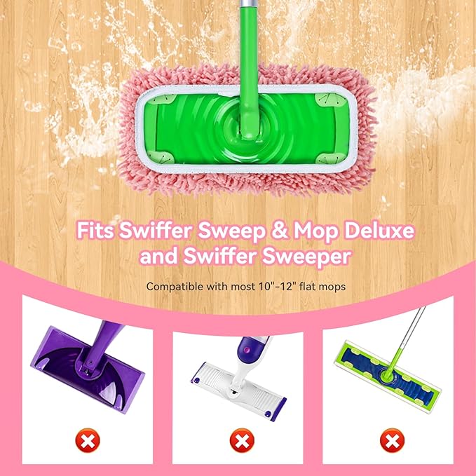 4Pcs Reusable Microfiber Mop Pads Compatible with Swiffer Sweeper, Replacement Wet Mopping pad Refills & Washable Dry Sweeping Cloths for Surface/Hardwood Floor Cleaning（Pink）