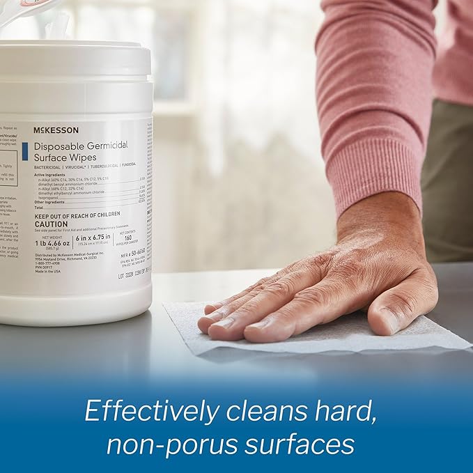 McKesson Germicidal Wipes [800 Count] Disinfecting Wipes, Alcohol Cleaning Disinfectant Wipes, Hospital Grade Multi-Surface Wipes, 160 Wipes, 5 Pack