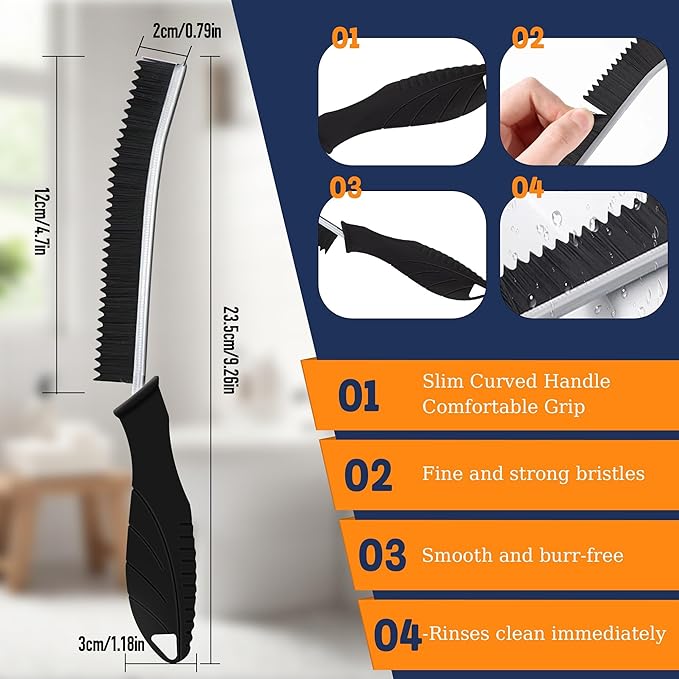 3Pcs Crevice Cleaning Brush Tool Grout Brush Cleaning Supplies, Home Essentials Bathroom Multifunctional Gap Scrub Hard Bristle Brushes for Household Use (Black Cleaning Brush-C)
