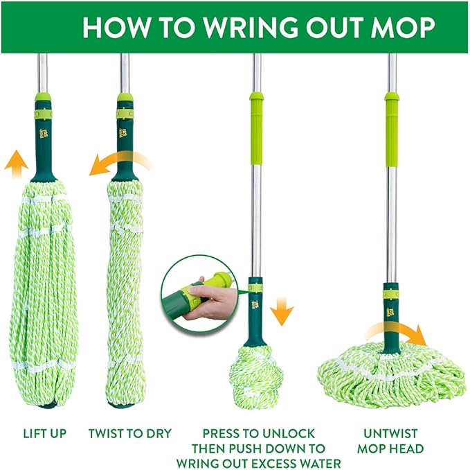 Pine-Sol Microfiber Mop Self Wringing – Easy Squeeze Twist Design for Wet Mopping | Household Cleaning Tool for Tile, Linoleum, Laminate Floors | Extendable Metal Handle