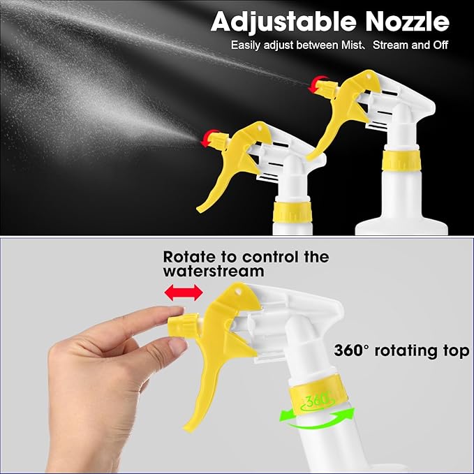 Eccliy 12 Pcs 16 Oz Plastic Spray Bottle, Adjustable Empty Reusable Sprayer for Cleaning, Planting, Water, Bathroom and Kitchen, BBQ, Commercial and Residential(Yellow,Measurement)