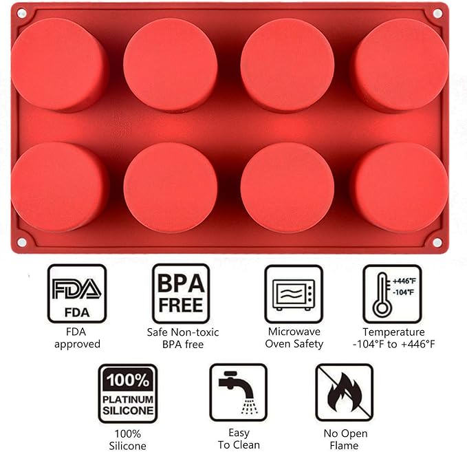 Round Chocolate Covered Strawberries Molds, (2 Pack) Silicone Cylinder Mould for Candy Cookie Chocolate Covered Oreos Cake Brownie Pudding Jello