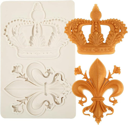 1 Pcs Baroque Embossed Scroll Silicone Mold, Crown Cake Decoration Fondant Mold for Kitchen Baking Cookie Cupcake Decoration Candy Chocolate and Resin Pendant Clay