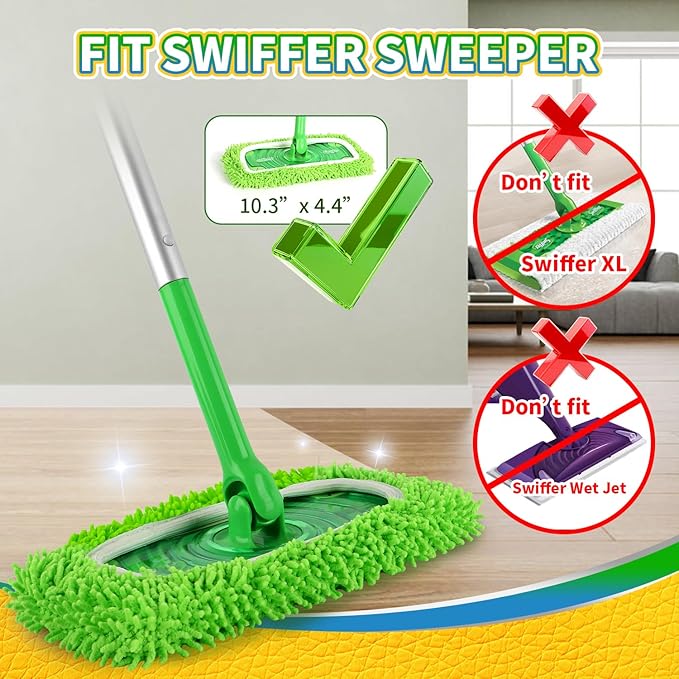 6Pcs Reusable Microfiber Mop Pads Compatible with Swiffer Sweeper Mop, Wet and Dry Flat mop Cover, Replacement Sweeping Mopping pad Refills for Surface/Hardwood Floor Cleaning