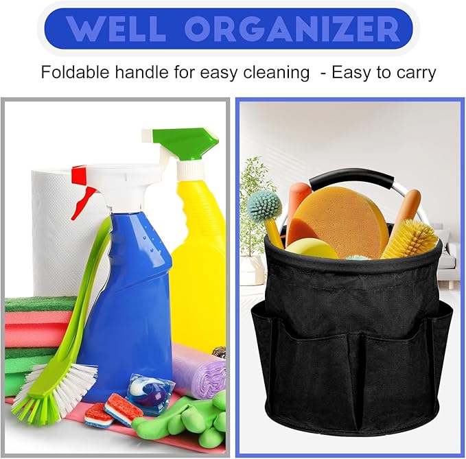 Cleaning Caddy for Cleaning Supplies,17L Cleaning Supply Caddy with Handle Foldable Cleaning Supplies Organizer Bucket Cleaning Products Organizers for Home, Garden (Black)