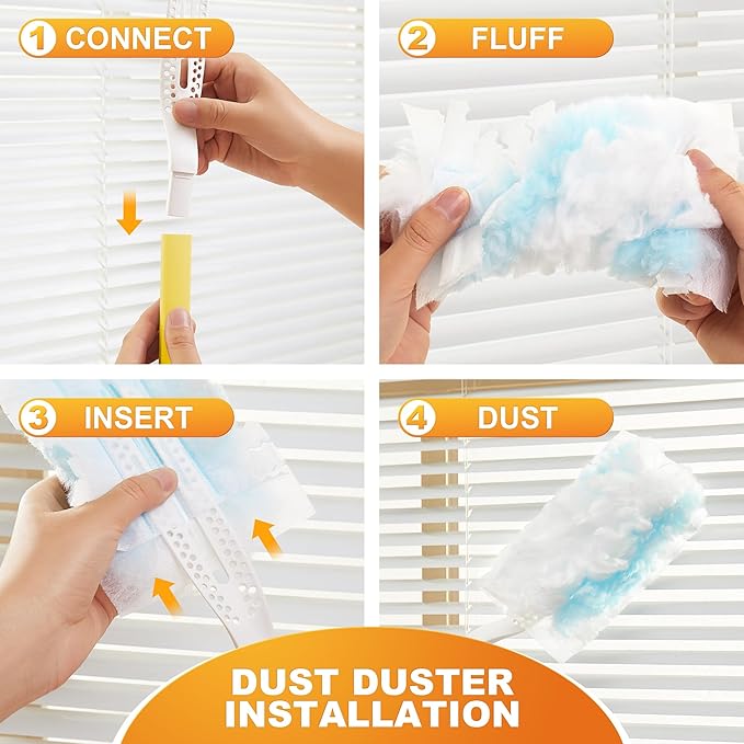JOYMOOP Disposable Duster Set, 30 Pcs 360 Heavy Duty Duster Refills with 1 Dusting Wand, Disposable Dusters for Cleaning Home & Car, Multi-Surface Dusters, for Dusting Corners, Ceiling Fans, Furniture
