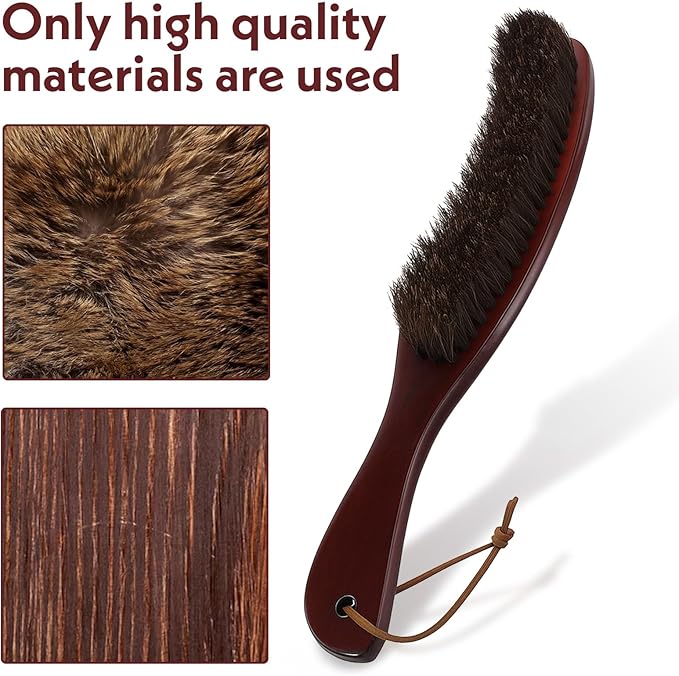 Clothes Brush, Wood Felt Brush, Horsehair Felt Hat Brushes, Remove Pet Hair Dust, Wooden Cowboy Hat Horse Hair Brushes for Suits Suede Clothes Furniture