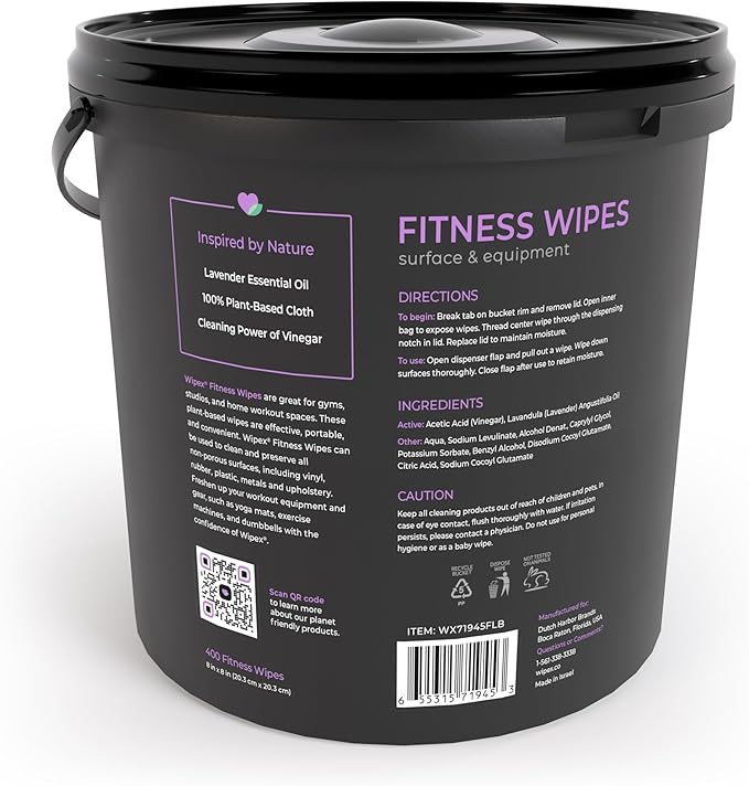 Wipex Fitness Wipes for Equipment Bundle - Get 2 Buckets (1) Lemongrass & (1) Lavender Plant-Based Gym Equipment Wipes, Clean Surfaces & Mats, Safe Gym Cleaner & Peloton Bike, 400 Count (Pack of 2)