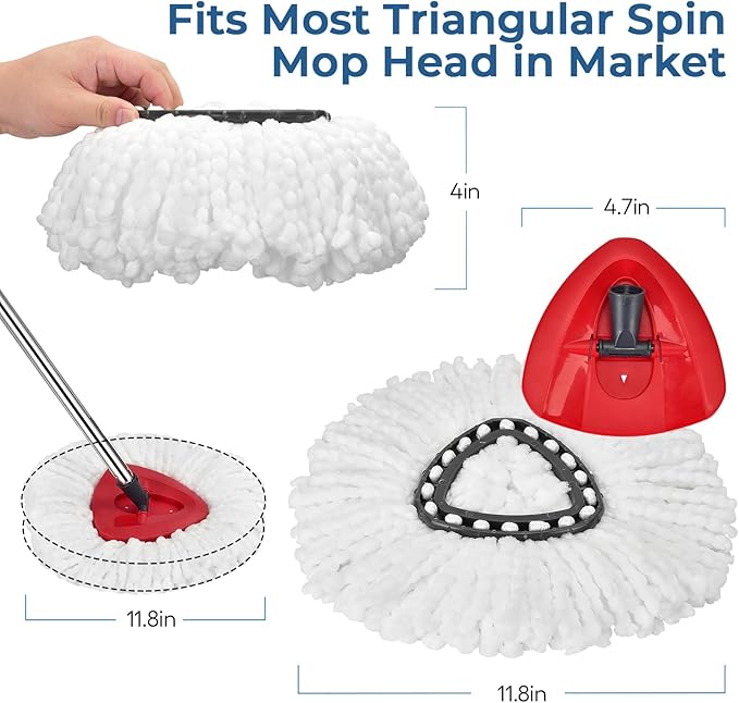 Matthew Spin Mop Replace Head Kit,Base,Handle Compatible with EasyWring Microfiber Spin Mop,2 Mop Refills Replacement Heads,30-58in Mop Handle and 1 Mop Base Combo Set White (1-Tank System)