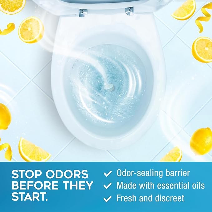 Odor Eliminating Toilet Tablets, Bathroom Deodorizer with Citrus Essential Oils, Individually-Wrapped Toilet Deodorizer, Single-Use Bathroom Odor Eliminator, 30 Tablets