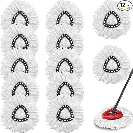 12Pack Spin Mop Replacement Heads for O Cedar, 100% Microfiber Mop Head Replacement Fits Triangle Mop Replace, Easywring 1-Tank System, 360 Degree Spin Refill for Easy House Cleaning Floor Mopping
