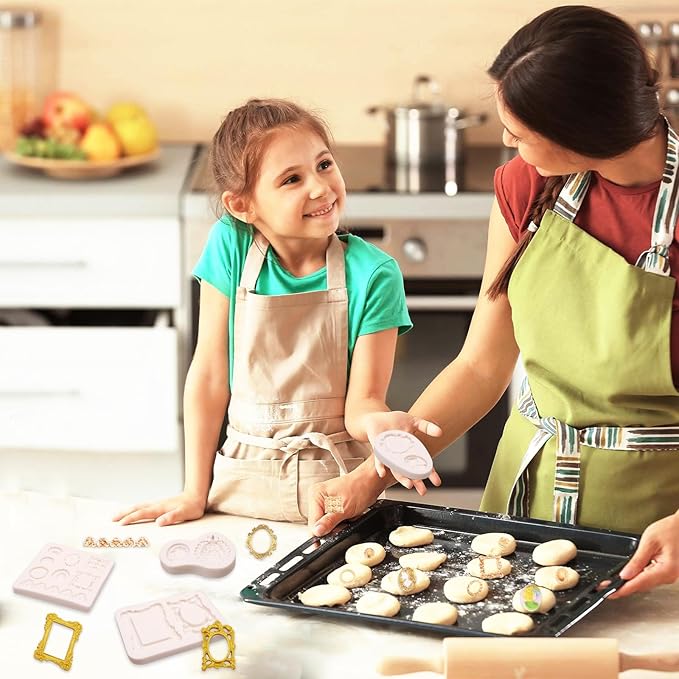 Frame Molds Fondant Silicone, 4 Packs Photo Frame Baroque Vintage Jewel Silicone Chocolate Molds, for Cake Mirror Frames Decoration, Cupcake Toppers, Resin Clay Sugar Gum Paste Polymer