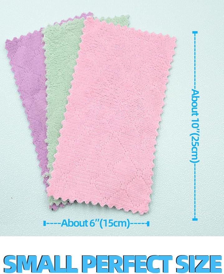 24PCS Kitchen Dishcloth, Microfiber Washcloth, Soft Cleaning Cloths, Coral Fleece/Lint Free/Absorbent/Quick Dry/Nonstick Oil Rags, Reusable Washable Tea Towel, 6''x10'‘ (Green)