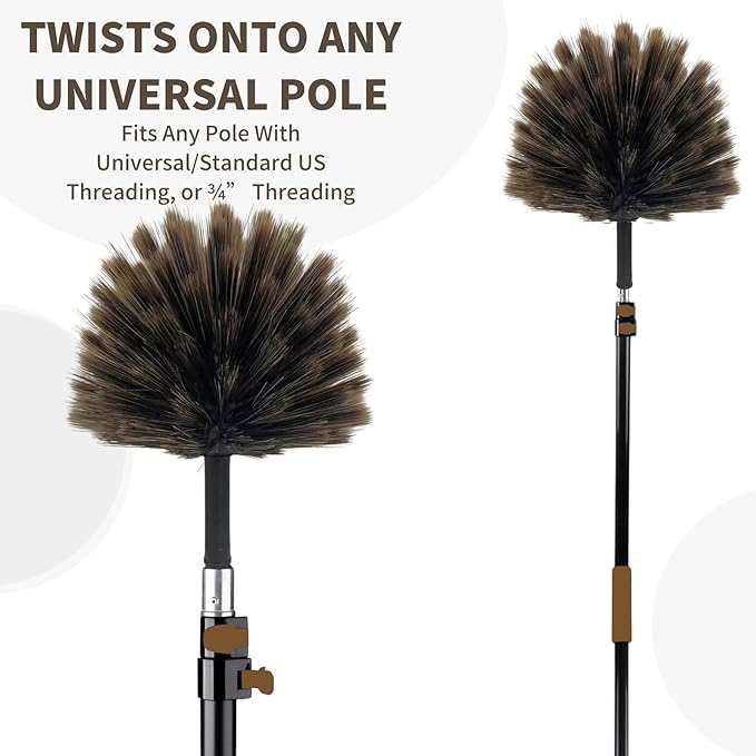 3 Pack Webster Cobweb Duster Head,Spider Web Remover Brush,Fits Standard 3/4 inch Threaded Poles, Cobweb Duster Head Attachment for Ceilings, Moldings, HVAC & Floor Vents, and Corners(3, Brown)