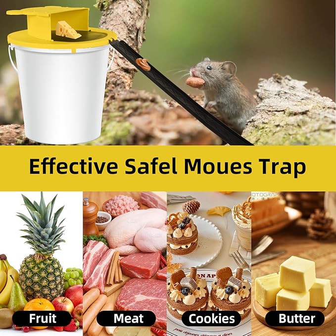 Mouse Trap Bucket - Mouse Traps Indoor for Home - Multi-Catch, Auto-Reset, Humane or Lethal Rat Trap - ABS Material - 5 Gallon Bucket Compatible-4pc