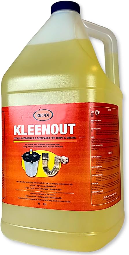 Kleenout Deodorizer & Degreaser for Plaster Traps, Dental & Lab Drains, Citrus Based, Non-Caustic, Amalgam Separator Compatible, Safe on All Pipes, 1 Gallon