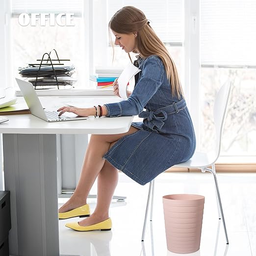 UUJOLY Small Bathroom Trash Can Wastebasket, Plastic Garbage Bin Container Basket for Bathrooms, Laundry Room, Kitchens, Offices, Kids Rooms, Dorms, Pink, 1.8 Gallon