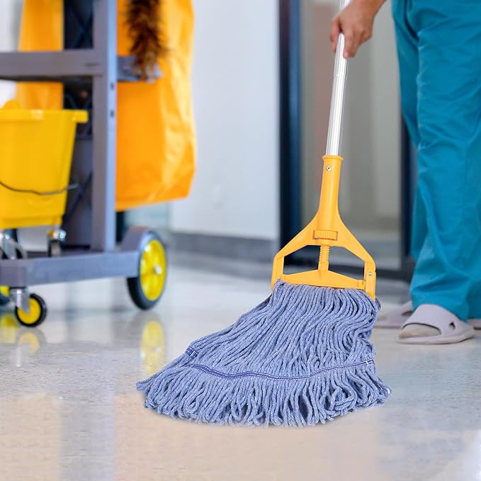 4 Pack Mop Head Heavy Duty Commercial Replacement, Wet Industrial Blue Cotton Looped End String Head Refill for General and Floor Cleaning Mop Replacement