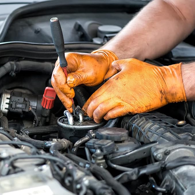 Safe Health Nitrile Industrial Disposable Gloves, Black 6 Mil, Orange 8 Mil, Diamond Textured