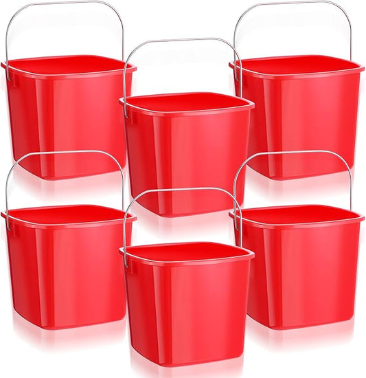 6 Pcs 3 Quart Cleaning Bucket Small Cleaning Square Bucket Detergent Pail, Plastic Utility Sanitizer Buckets for Home Commercial Restaurant Kitchen Office School (Red)