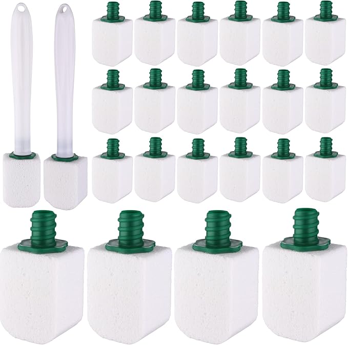 26 Pcs Toilet Pumice Stone with Long Handle Toilet Bowl Cleaner Brush Wand Refills Pumice Stone Block Deep Cleaning Remover Tool for Pool Bath Kitchen Sinks Tiles (White)