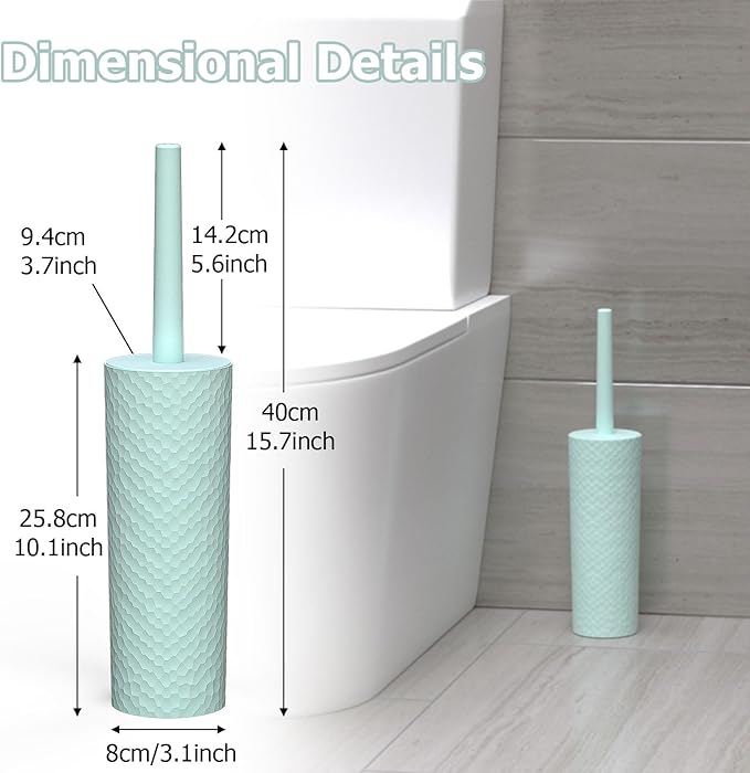 Topsky 2 Pack Compact Toilet Brush & Holder Set, Plastic Round Barrel Loo Brush with 2 Replacement Toilet Brush Head, Durable for Bathroom Toilet, Green