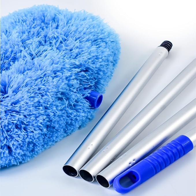 Ceiling Fan Duster Retractable Ceiling Cleaner Reusable Microfiber Ceiling Fan Blade Cleaner Duster with Extension Pole 13 to 50 inch for Furniture Bookshelves Wall Door Blue