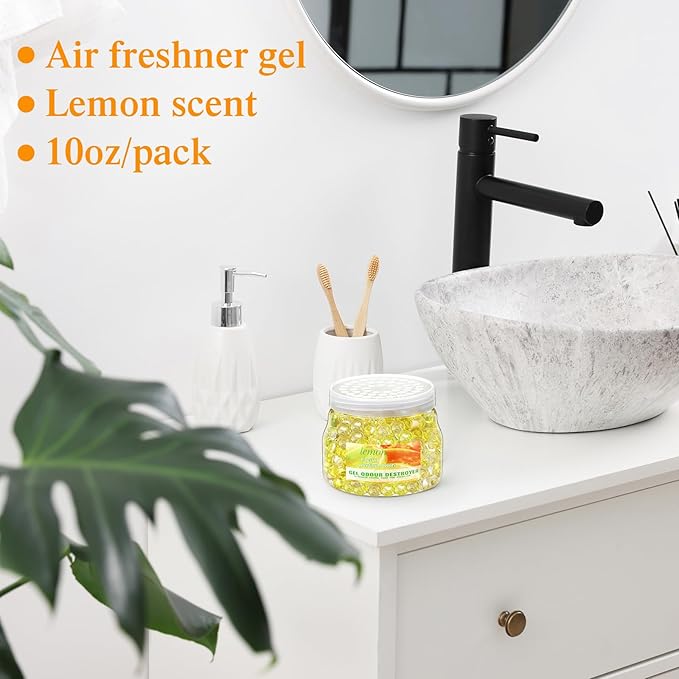 9 Pack Odor Eliminator Gel Beads Bulk 10 Ounces Air Freshener Gel Beads Odor Eliminator for Home, Bathrooms, Cars, Boats and Pet Areas(Lemon)