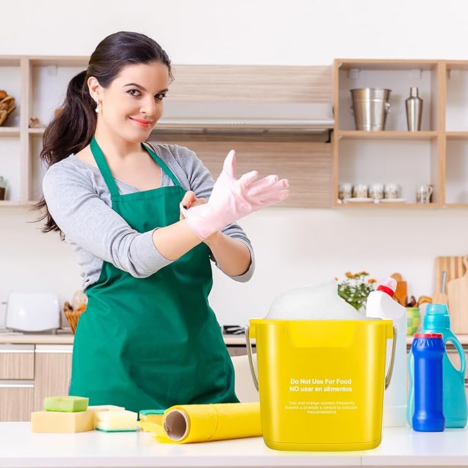 Roshtia 6 Pcs 3 Quart Cleaning Bucket Small Sanitizing Square Bucket Detergent Pail for Home Commercial Restaurant Kitchen Office School (Yellow)