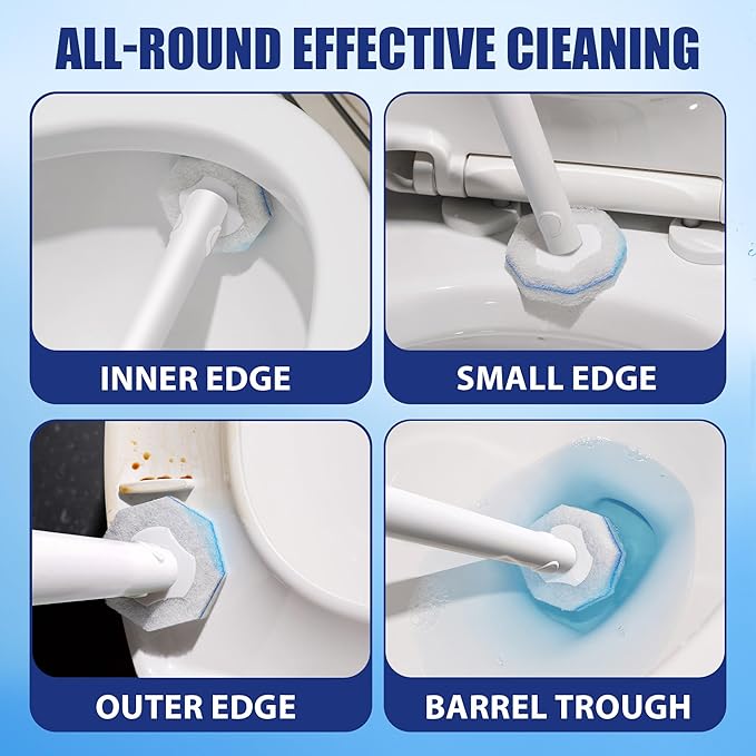 Disposable Toilet Brush with 30 Brush Heads, 3-in-1 Toilet Cleaning System Set-1 Ergonomic Toliet Wand, 1 Compact Holder, 30 Pre-Filled Cleaning Solution Refills for Deep Scrub Toilet. 1 Pack.