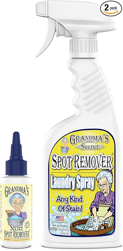 Grandma's Secret Spot Remover Laundry Spray - Chlorine, Bleach and Toxin-Free for Clothes - Fabric Stain Remover Removes Oil, Paint, Blood and Pet Stains - 16 oz & 2 oz Combo, DuoPack