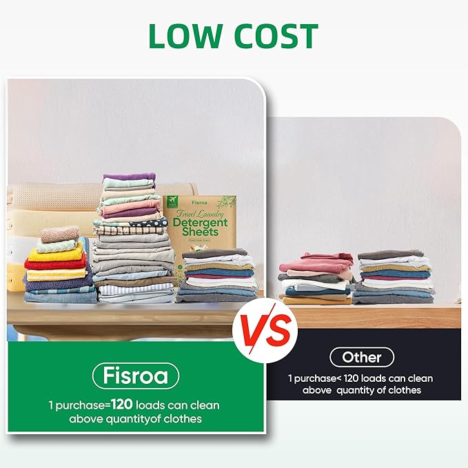 Travel Laundry Detergent Sheets Fisroa 120 Loads Eco-friendly Washing Detergent Sheets Plastic-Free Fresh Linen Scent Liquidless Laundry Strips for Camping Dorm