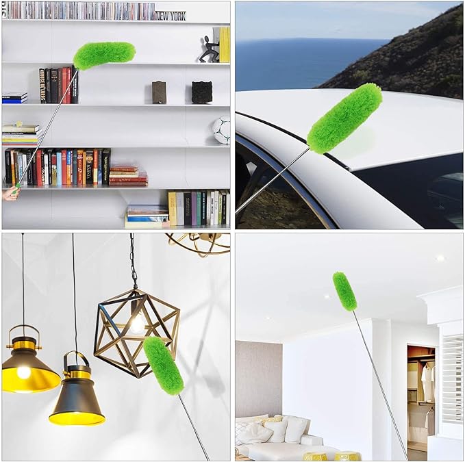 DELUX Microfiber Feather Duster Extendable Duster with 100 inches Extra Long Pole, Bendable Head & Long Handle Dusters for Cleaning Ceiling Fan, High Ceiling, Blinds, Furniture & Cars Green