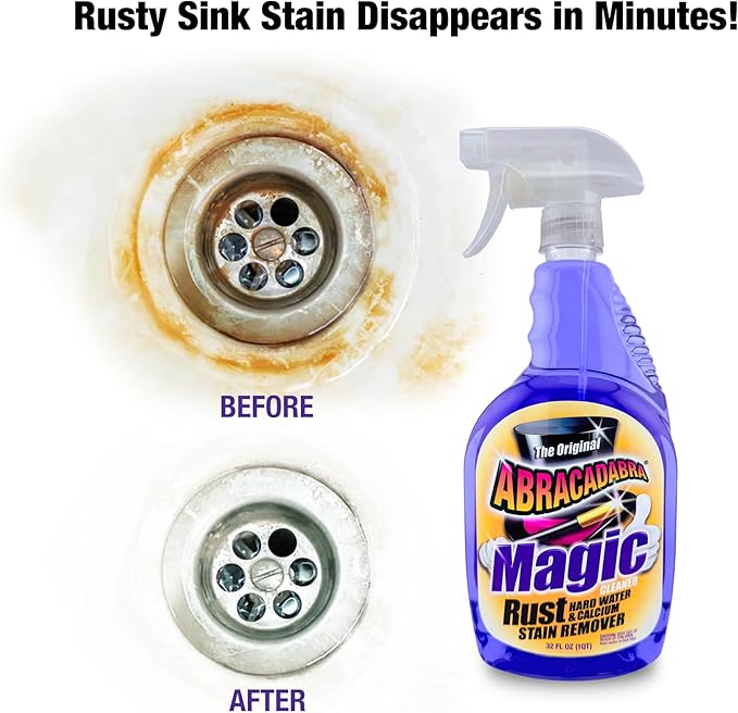 Abracadabra® Magic Rust Remover 32oz – Rust Stain, Hard Water & Calcium Remover for Concrete, Fiberglass, Glass, fabrics, Vinyl, Metals, Carpet & More – Fast & Powerful Cleaning for Home & Outdoor Use