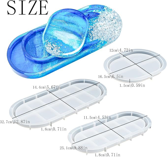 Resin Tray Molds 13" Large Oval Coaster Silicone Mold for Epoxy Resin Casting DIY Jewelry Container Ring Trinket Storage Plate Mould with Edges 3 Sizes Cement Dish Art Craft Gift Mould Home Decoration