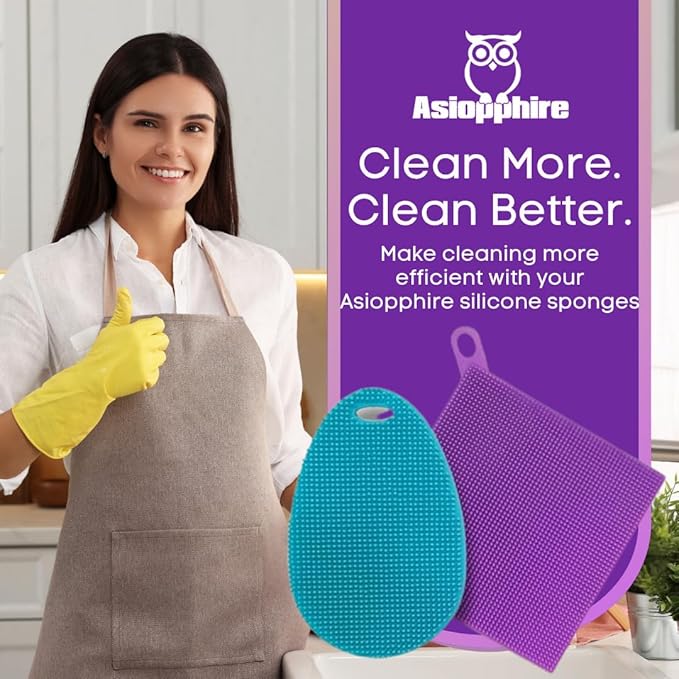 Silicone Dish Sponge Dish Scrubber (Oval and Square) - Dual-Sided, Food Grade Silicone Sponges for Dishes and Housecleaning 2-Pack