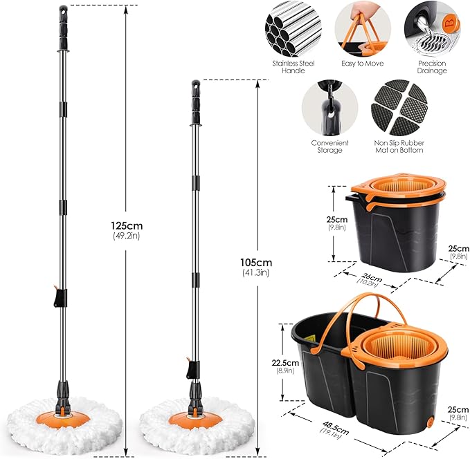 Spin Mop and Bucket with Wringer Set, Double Bucket Separate Dirty Water, 360° Spinning Mop System with 3 Microfiber Mop Heads, Clean Water Mop Set for Floor Cleaning
