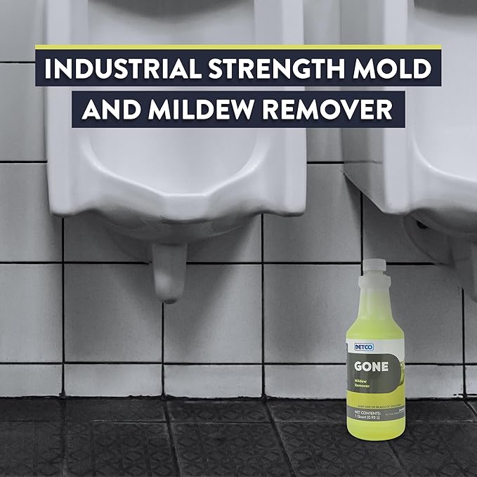GONE Instant Mold & Mildew Remover - 12.5% Bleach Industrial-Strength Cleaner, Stain Removal on Shower, Siding, Bathroom Tile, Grout, Trim, Boats, and Outdoor Furniture, 1-Quart Spray Bottle