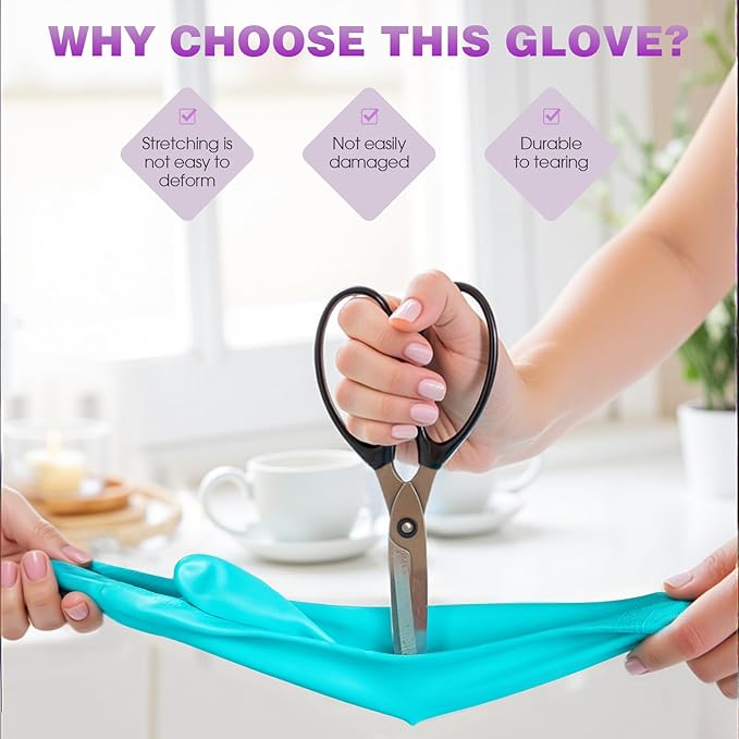Elgood Reusable Dishwashing Cleaning Gloves with Latex free, Cotton lining,Kitchen Gloves 2 Pairs,Purple+blue large