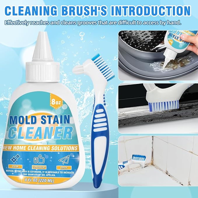 Mold Stain Cleaner Gel, 8 Fl oz Effective Washing Machine Cleaner for Front Load Washer Machine Gasket, Home Stain Cleaner Gel for Bathroom, Grout, Tile, Shower, Sink, Caulk, All-Purpose Cleaner