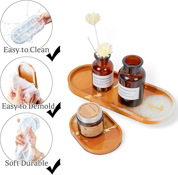 Resin Tray Molds 13" Large Oval Coaster Silicone Mold for Epoxy Resin Casting DIY Jewelry Container Ring Trinket Storage Plate Mould with Edges 3 Sizes Cement Dish Art Craft Gift Mould Home Decoration
