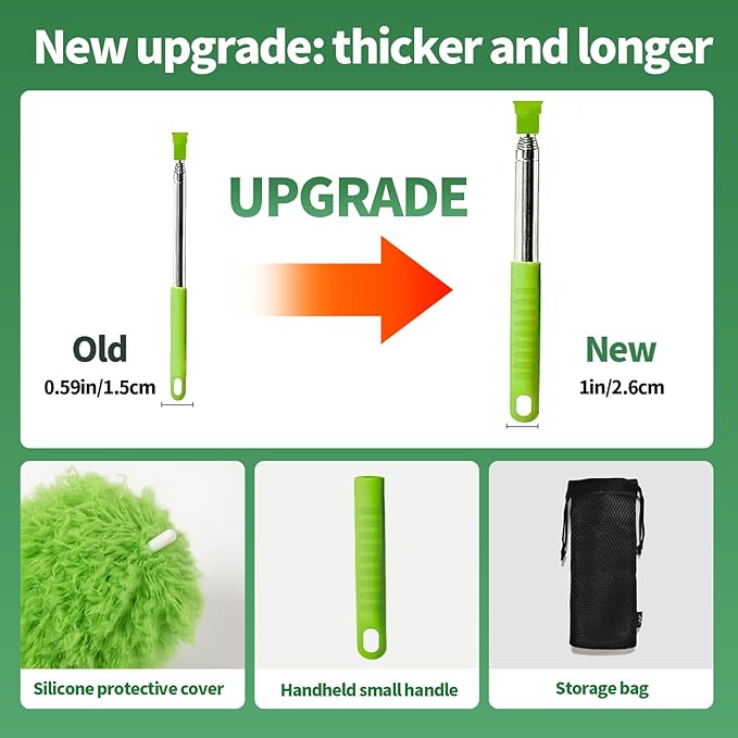 dusters for Cleaning extendable Long Handle，Webster Cobweb Duster with Extension Pole，Spider Web Remover Brush with Pole，Outdoor Web Cleaner Outside for use on Ceilings, cabinets, Walls, Light