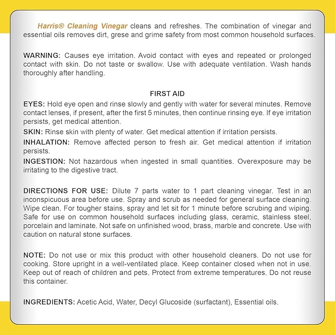 Harris Multi-Purpose White Vinegar Household Surface Cleaner, Orange Scent, 128oz, Easy Pour Funnel Included