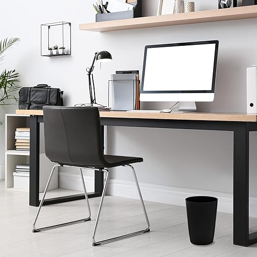 Mini Waste Basket - Pack of 2 Durable Small Plastic Garbage Trash Can Bin - Lidless Open-Top Rectangular Slim Profile for Compact Spaces - Suitable for Home, Bathroom, Office, Bedroom & More, Black